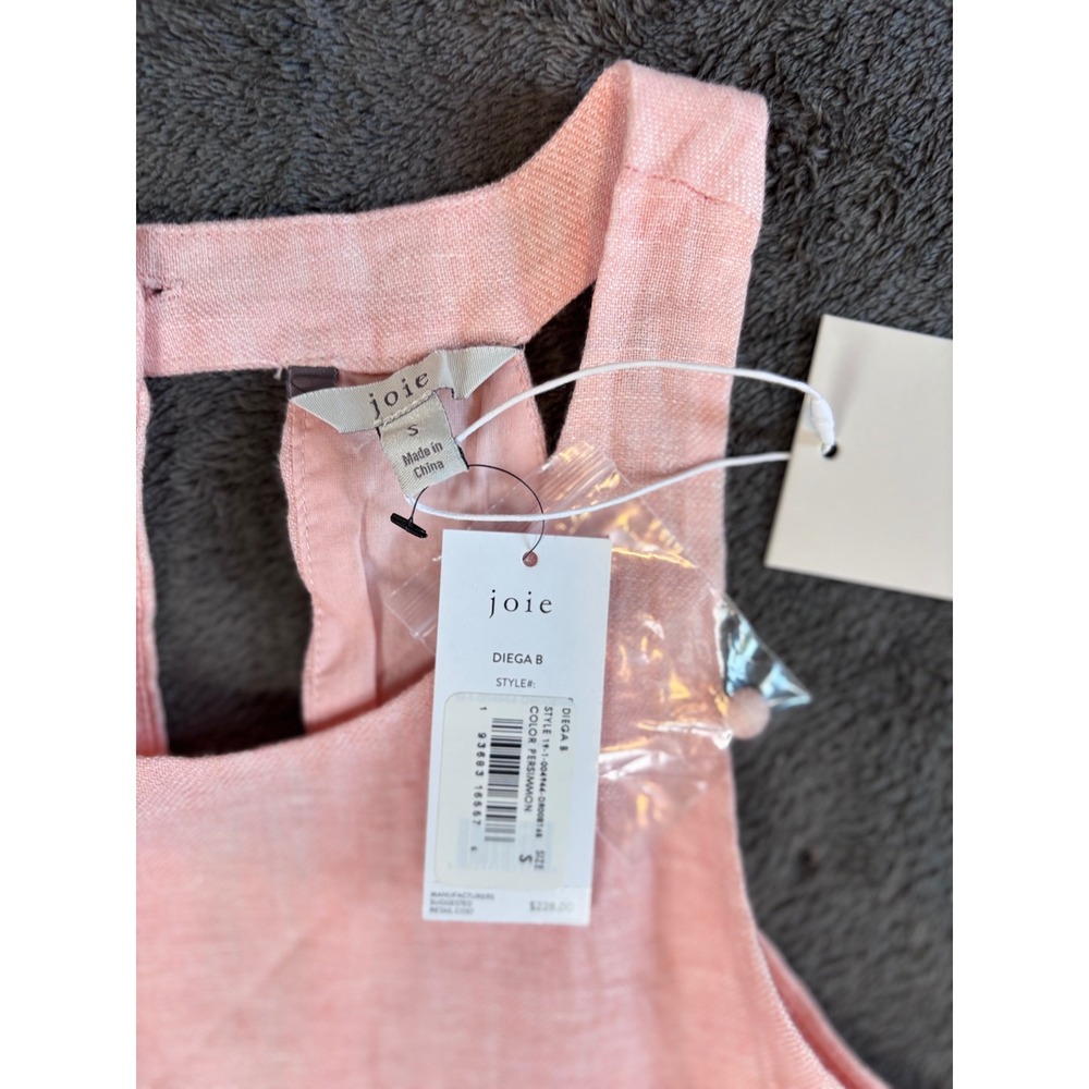 Joie Diega B Linen Dress Persimmon Pink Halter Mini Drawstring Waist NWT Small - Picture 3 of 5